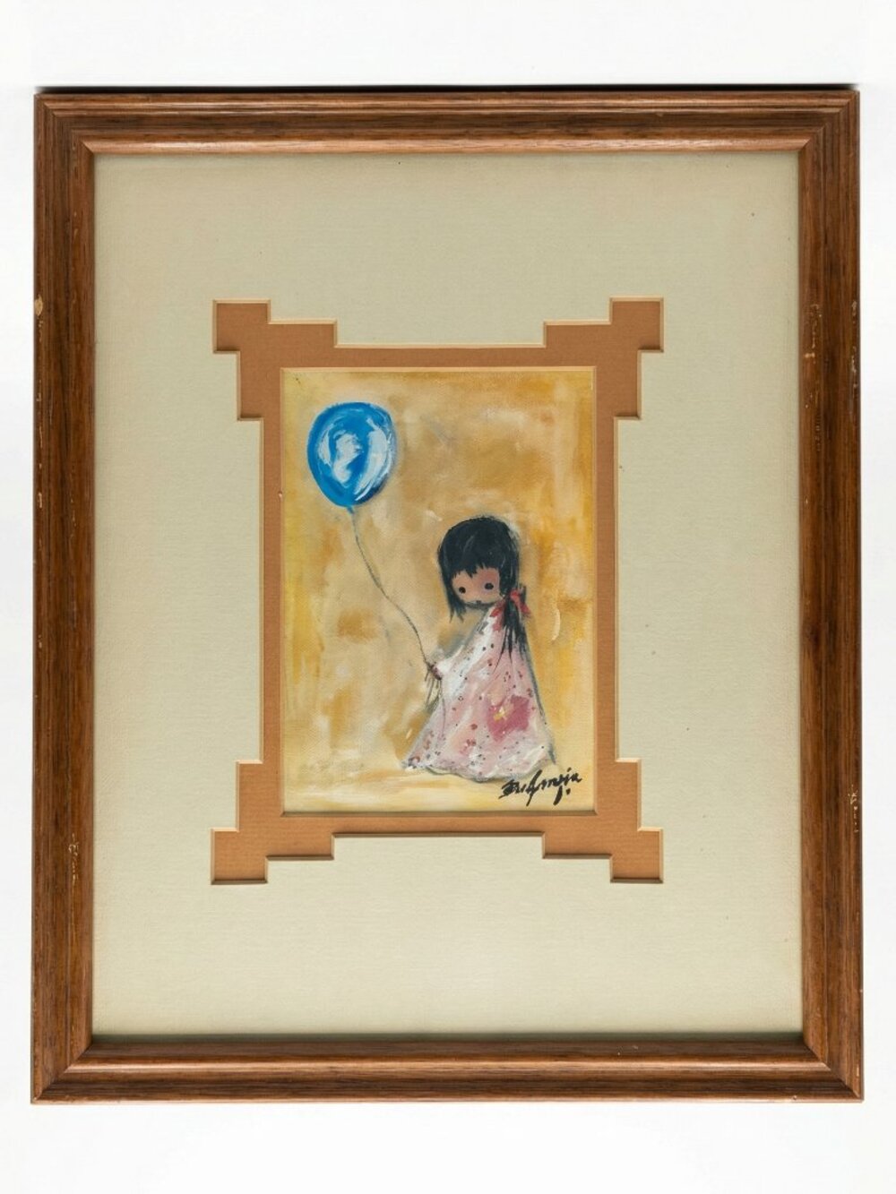 Vintage Ted DeGrazia "Girl with Balloon" Art - Southwest Pattern Mat 9x11